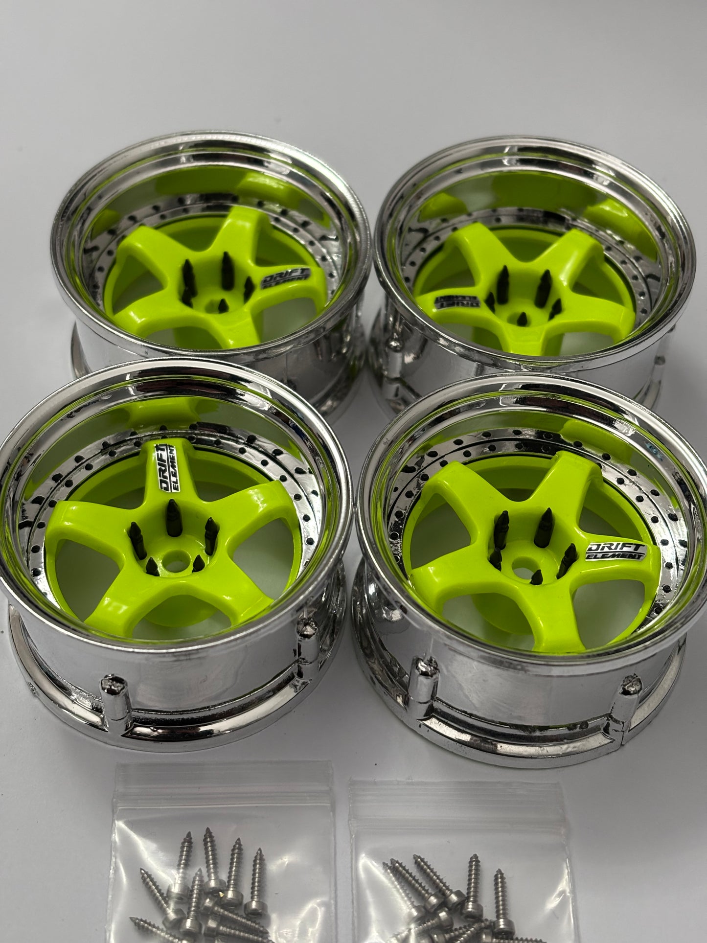DS Racing Element Chrome Green Yellow Adjustable Offset