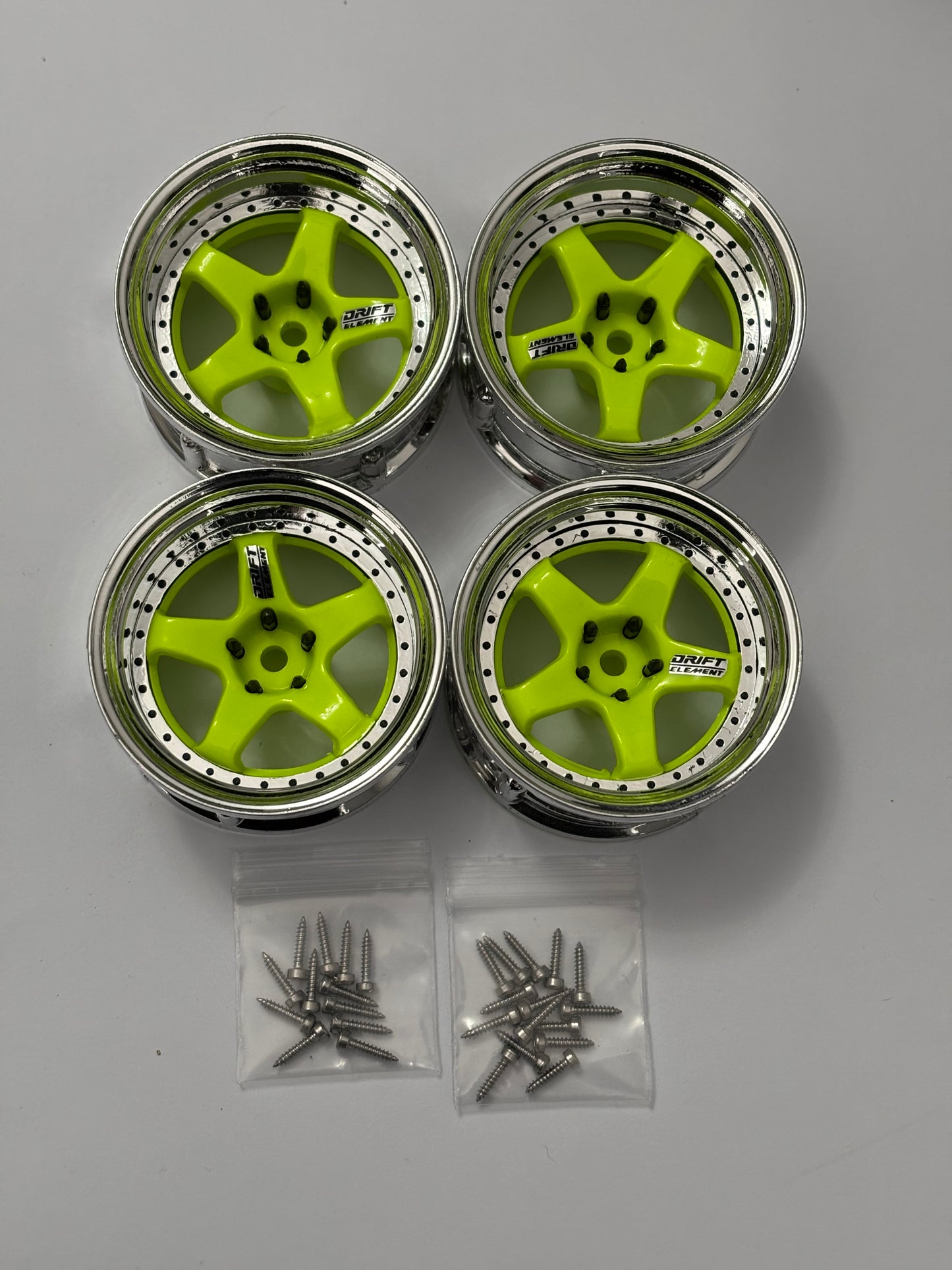 DS Racing Element Chrome Green Yellow Adjustable Offset