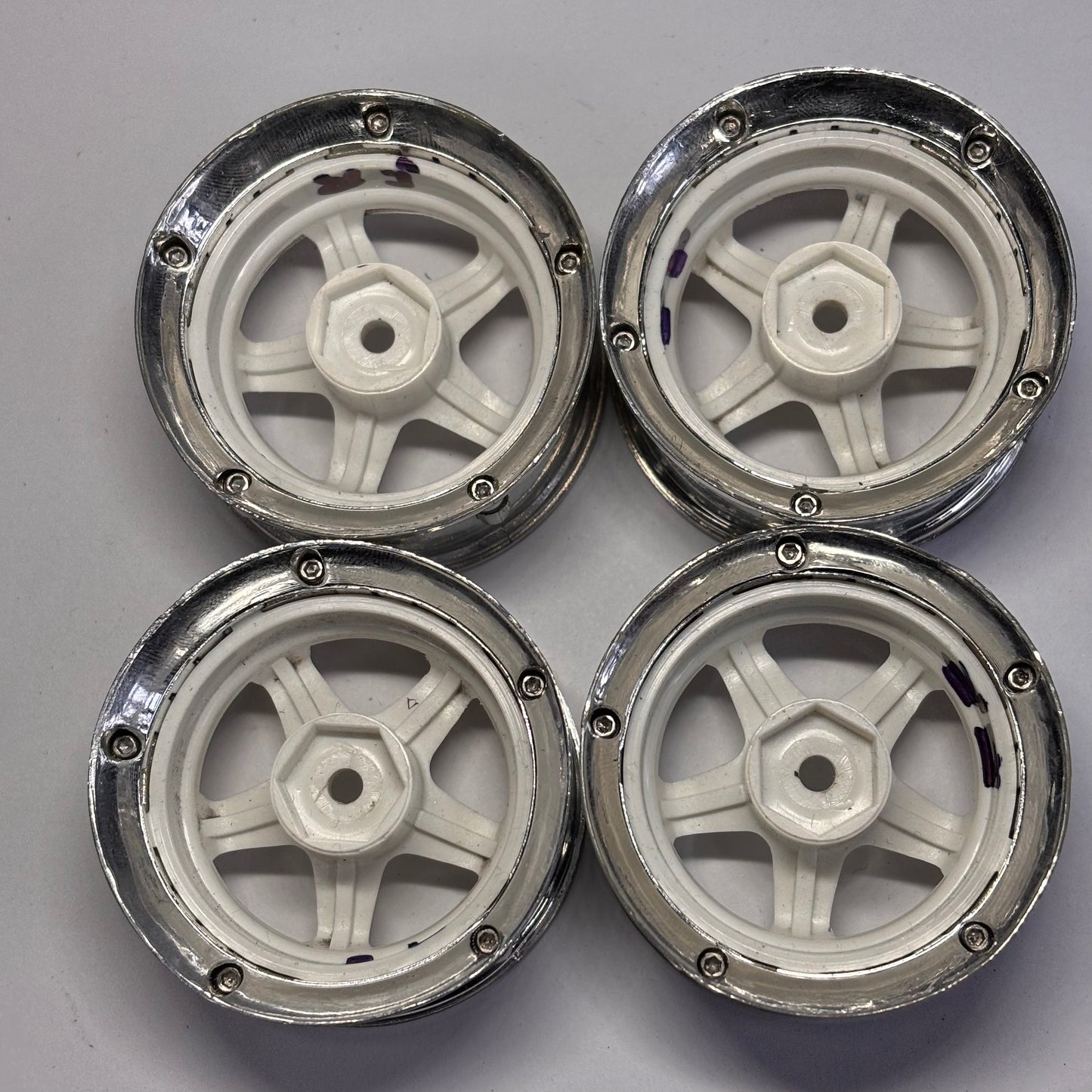 DS Racing White Chrome Wheels Adjustable Offset Gold