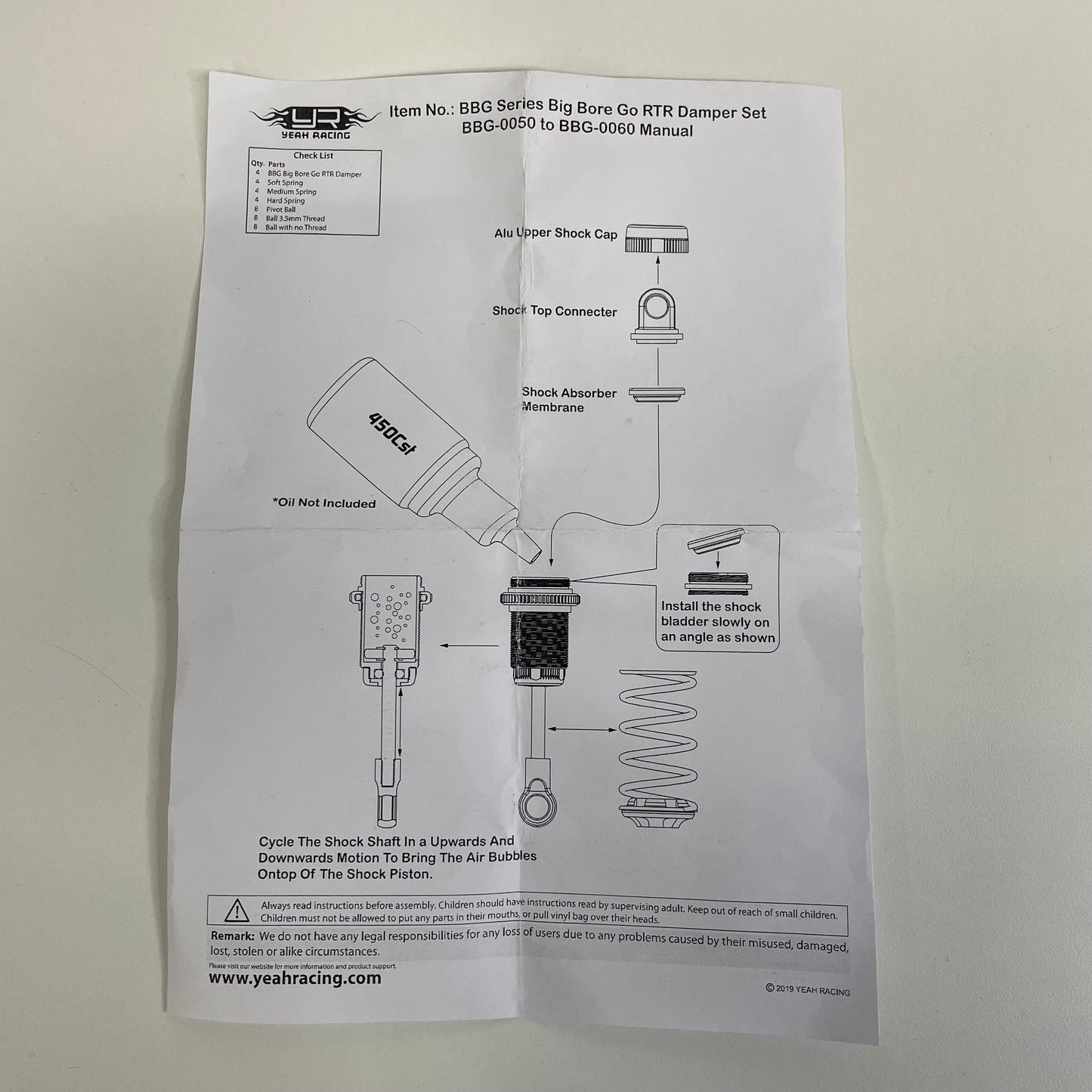 Yeah Racing BBG Series Big Bore Go RTR Shocks Blue Alloy