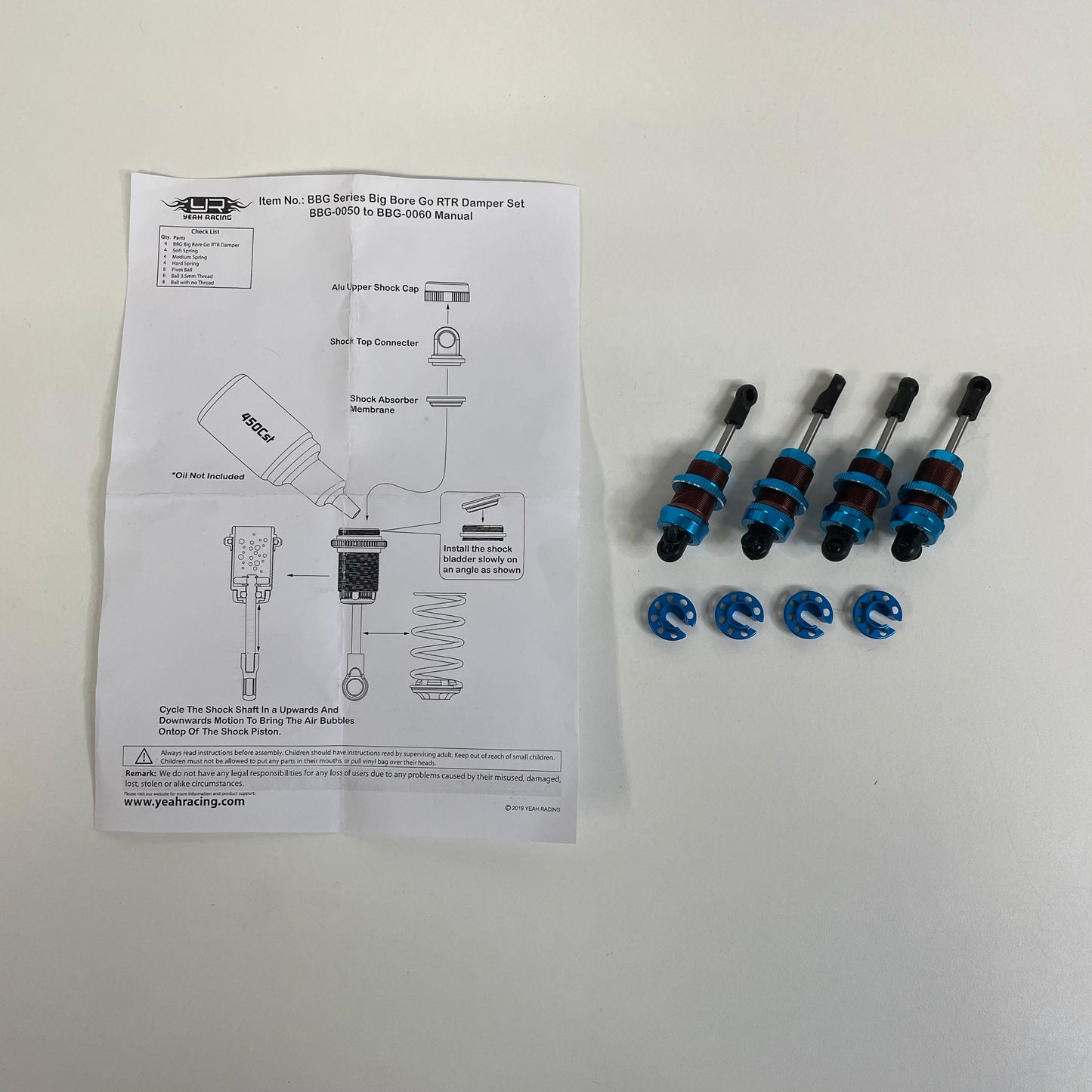 Yeah Racing BBG Series Big Bore Go RTR Shocks Blue Alloy