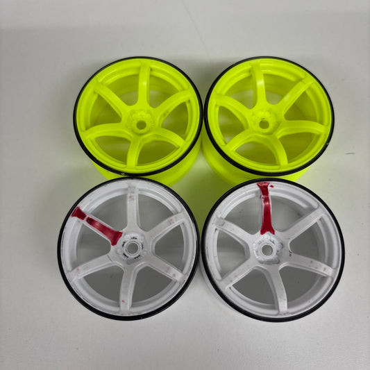 Yokomo Yellow White Wheels 2 x Pairs 6MM Offset