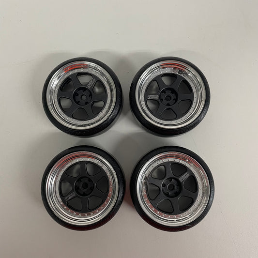 DS Racing Elements Drift Wheels Black Chrome & Silver Dot Tyres