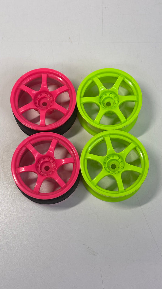 Lab TE37 Style Wheels Green Pink Offset 6