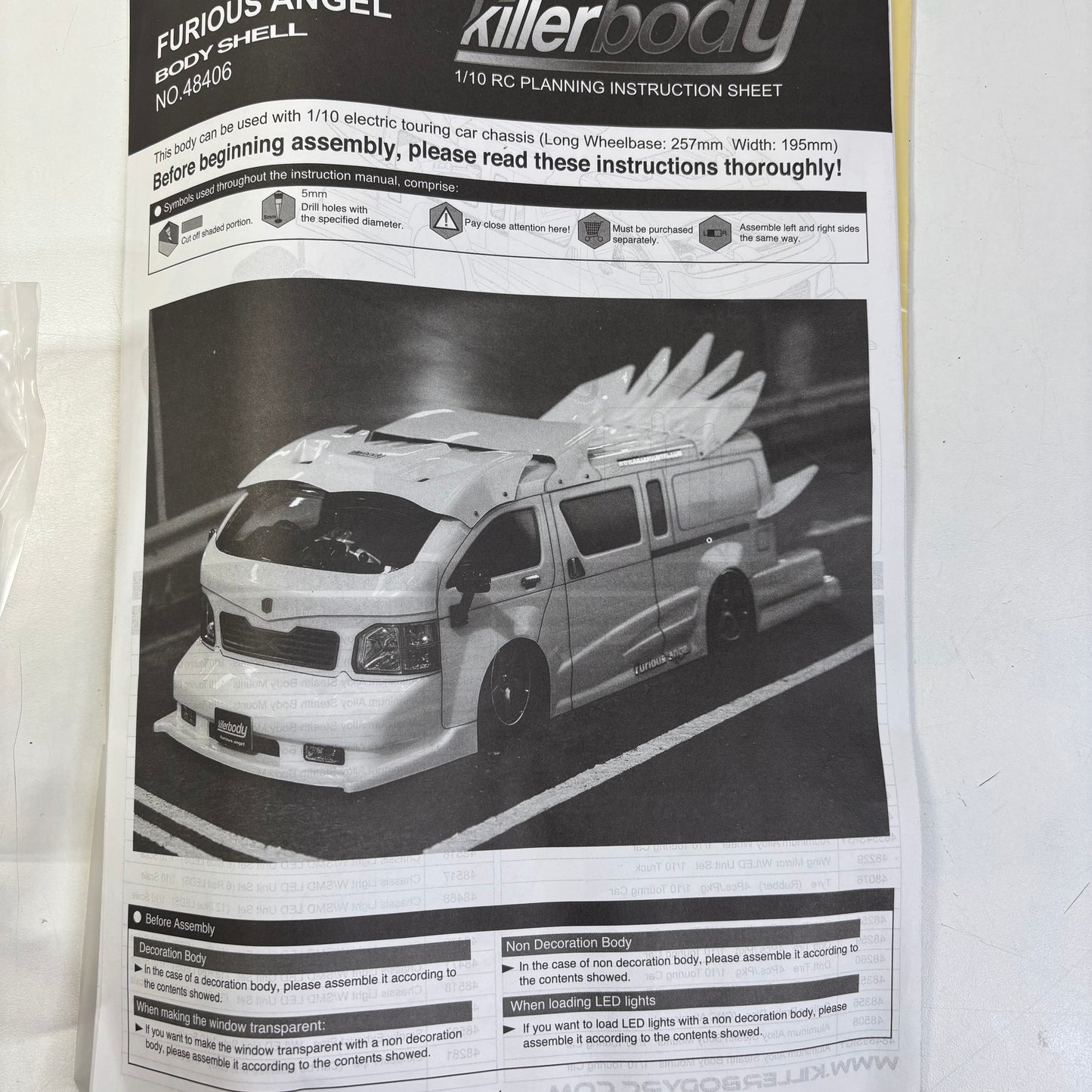 Killerbody Furious Angel Body Shell #48406 Clear Unpainted