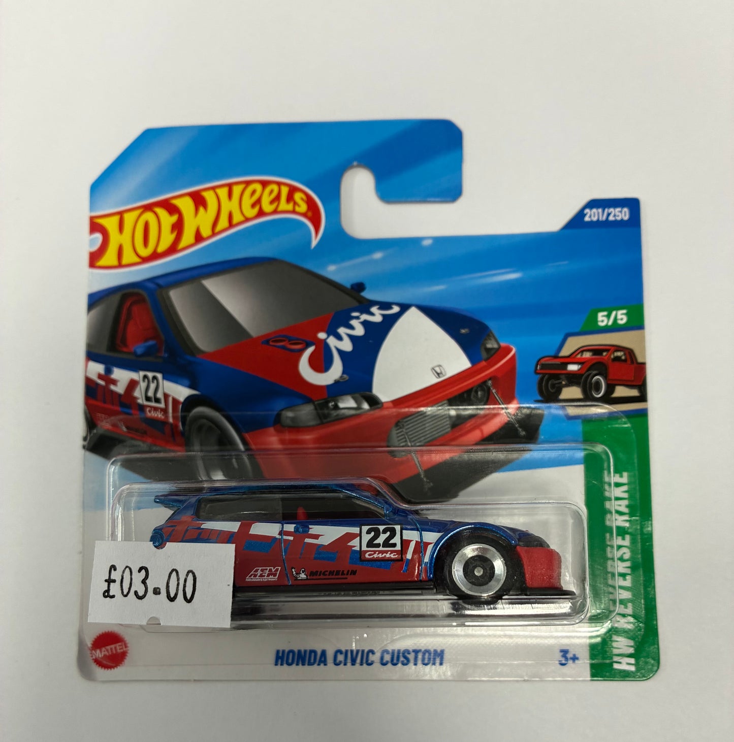Hot Wheels HONDA CIVIC CUSTOM (RED BLUE WHITE)