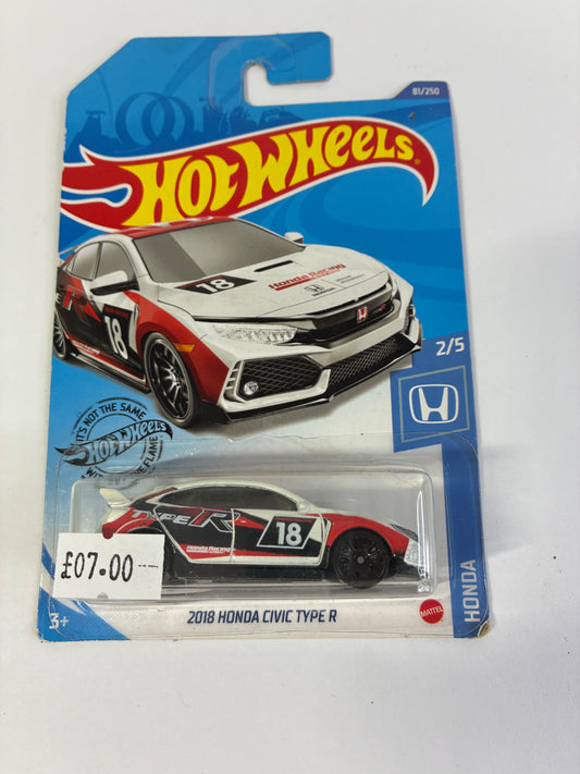 Hot Wheels 2018 HONDA CIVIC TYPE R (WHITE BLACK RED)