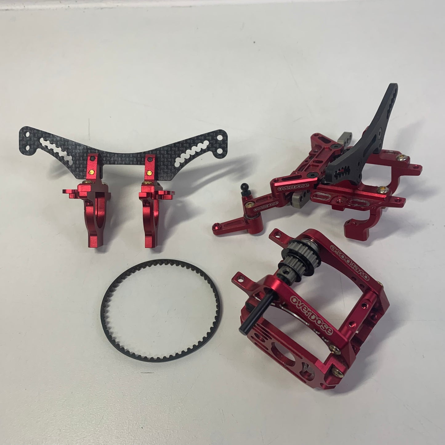 Overdose Vacula Red Alloy Front & Rear Bulkheads and Slide Rack