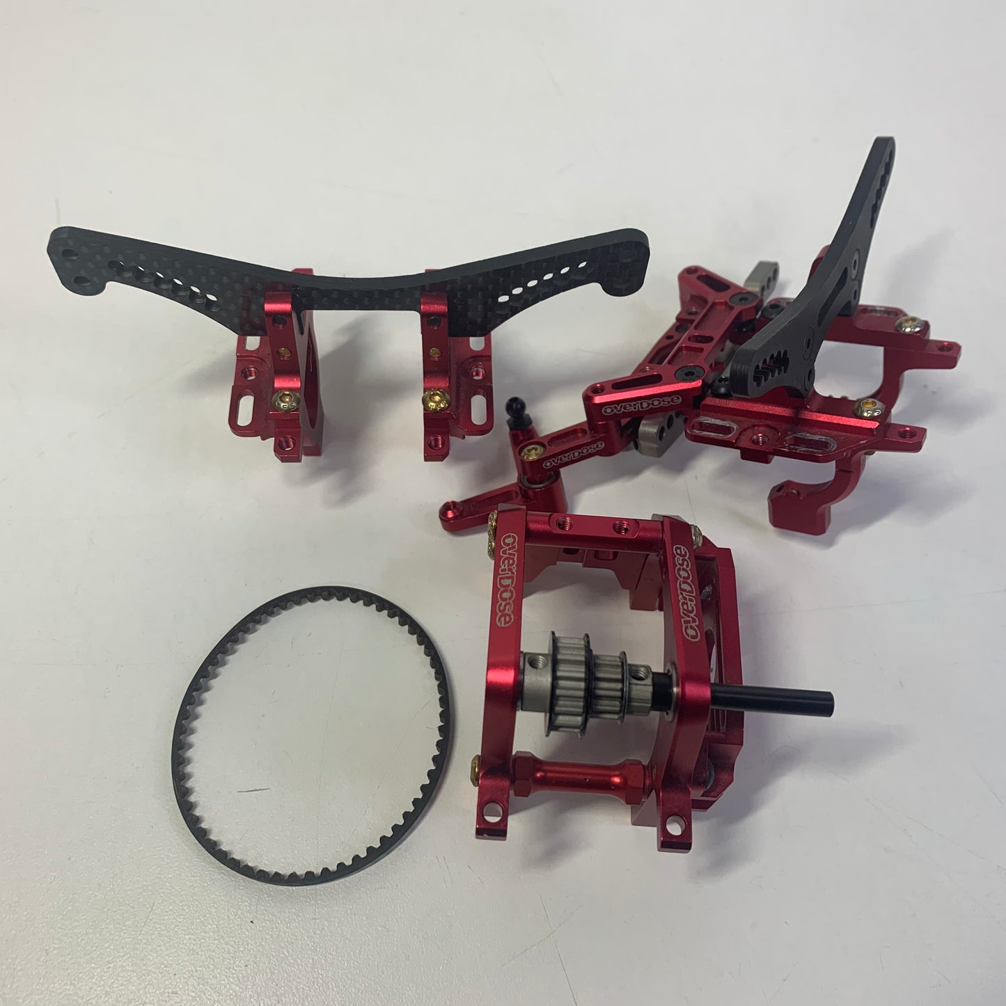 Overdose Vacula Red Alloy Front & Rear Bulkheads and Slide Rack