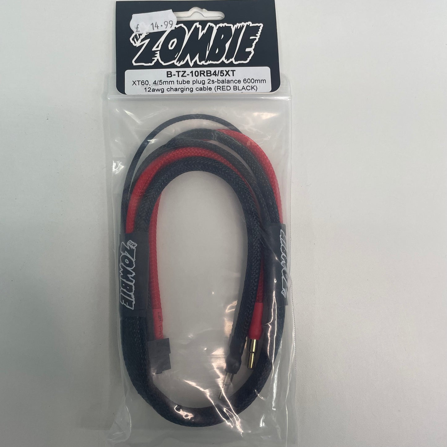 Zombie XT60 4/5mm Battery Charge Cable Red Black 12AWG 600mm