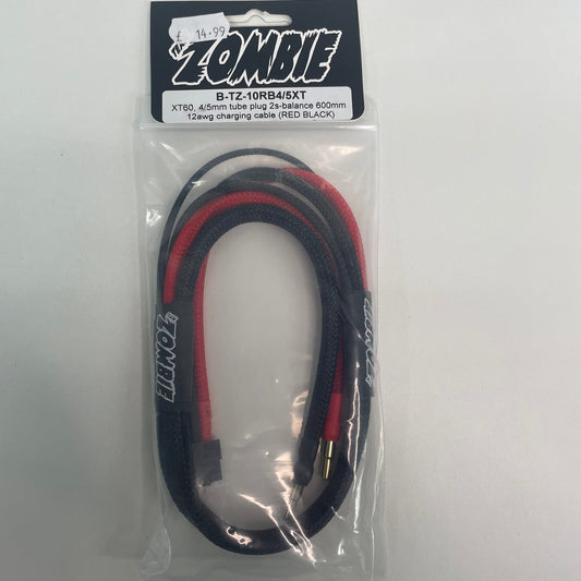 Zombie XT60 4/5mm Battery Charge Cable Red Black 12AWG 600mm