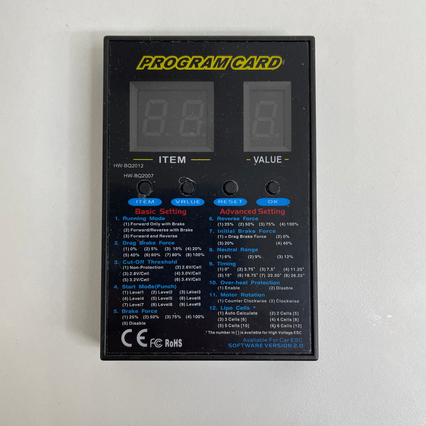 Hobbywing Program Card 10BL120 ETC ESC