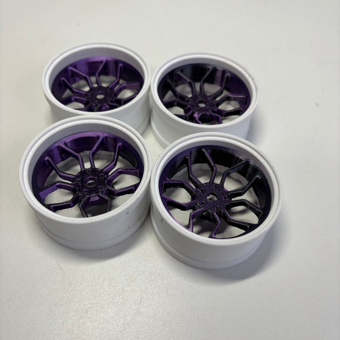 3D Printed Wheels 5/7MM Offset Purple White