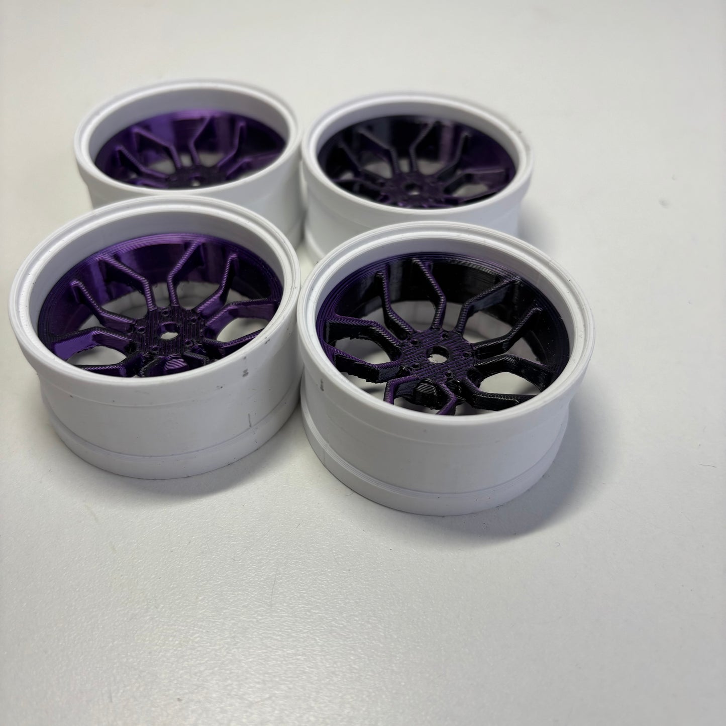 3D Printed Wheels 5/7MM Offset Purple White