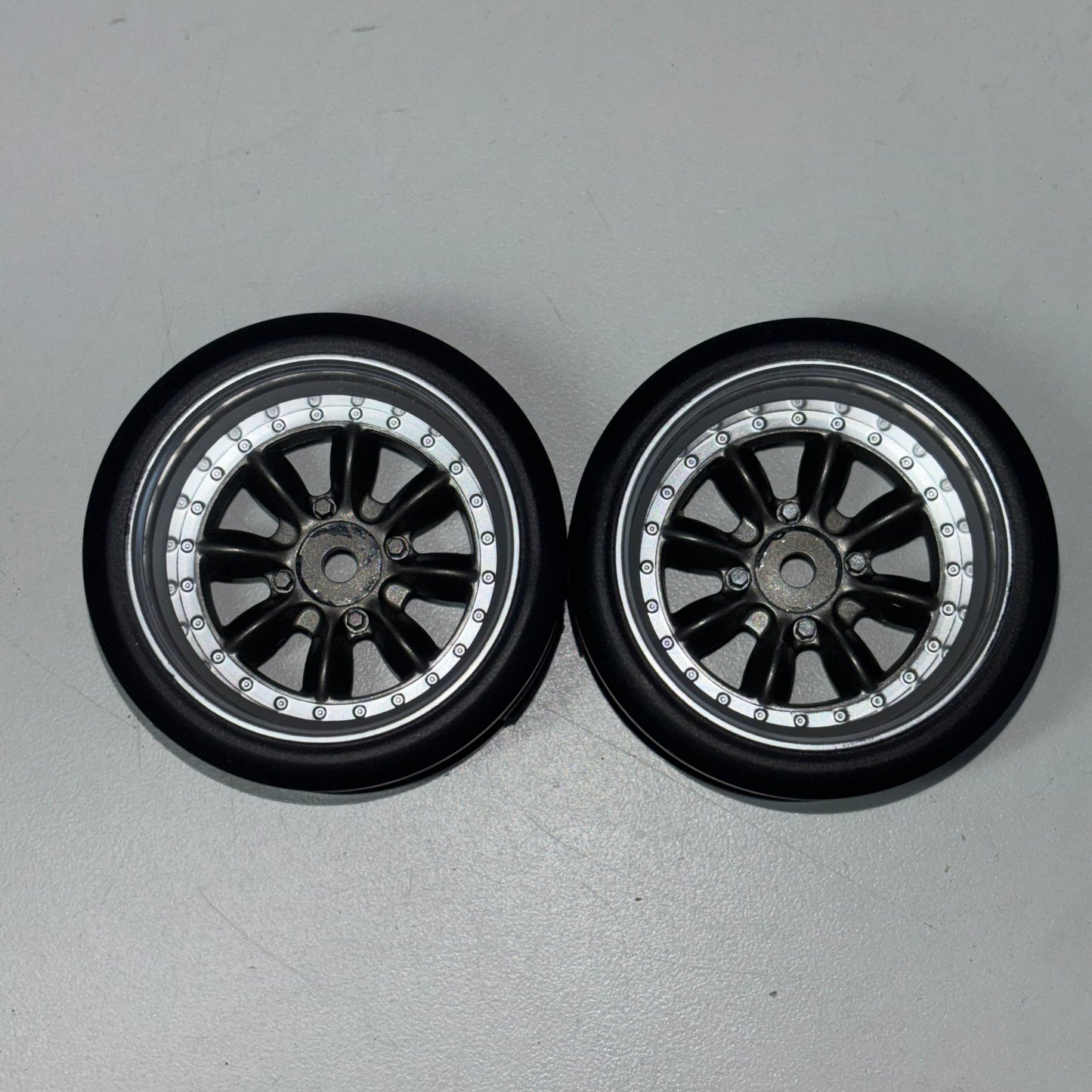 Inch Down Dished Black Silver Wheels Offset 8mm Pair