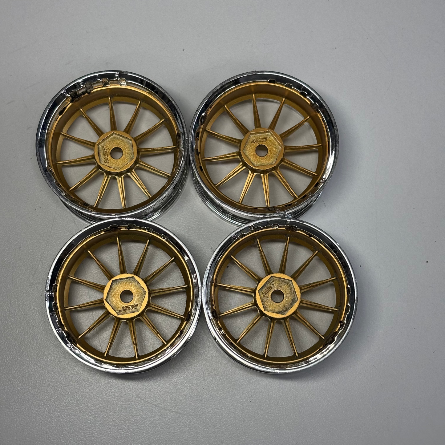 MST Adjustable Offset Gold & Chrome Wheels