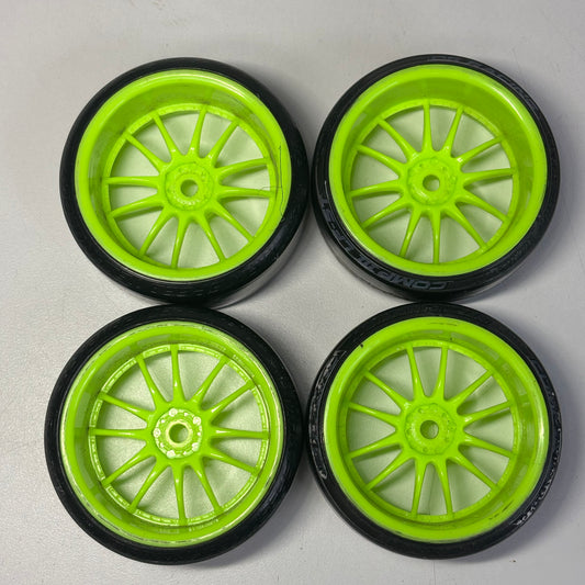 Green 9mm Offset Wheels With Tyres