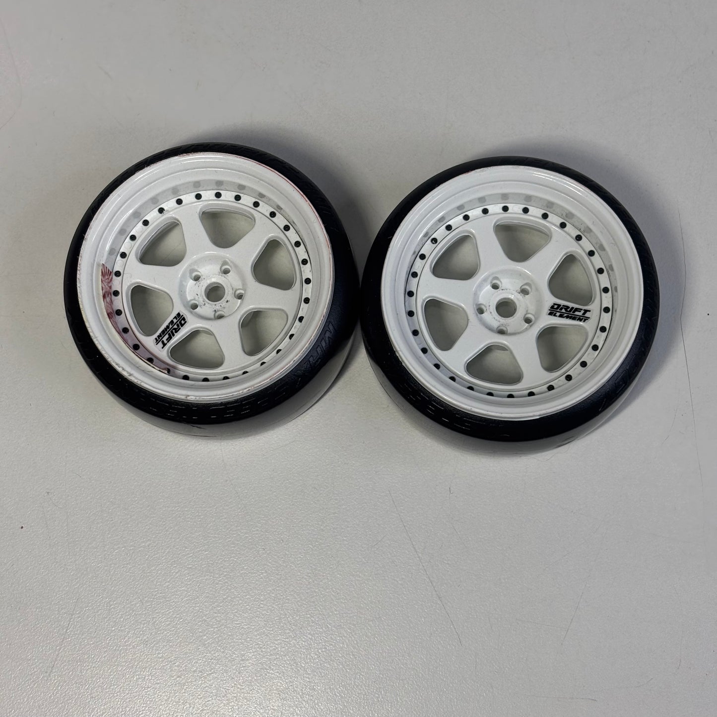 DS Racing Adjustable Offset White Drift Element Wheels With MST White Dot Tyres Pair