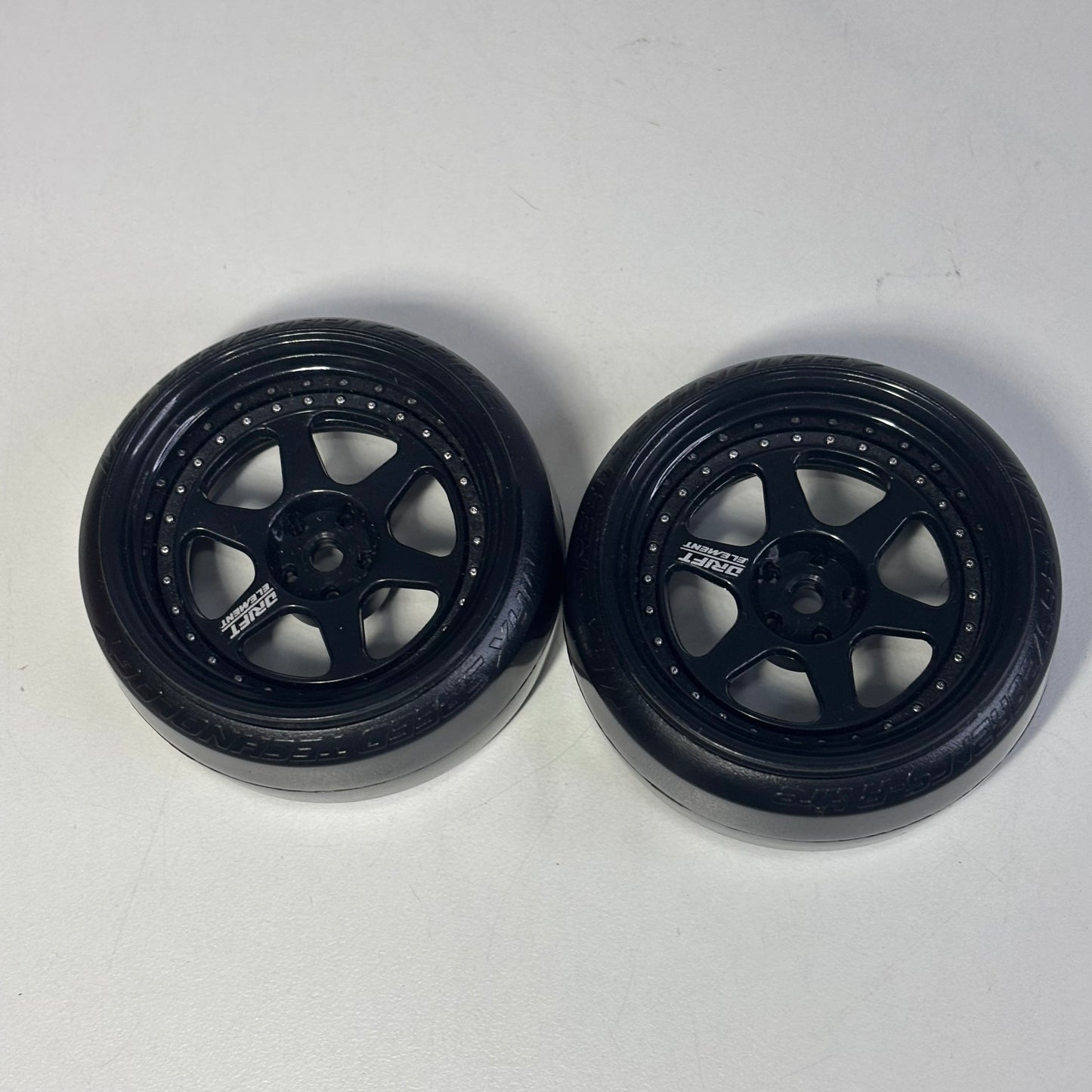 DS Racing Adjustable Offset Black Drift Element Wheels With MST White Dot Tyres Pair
