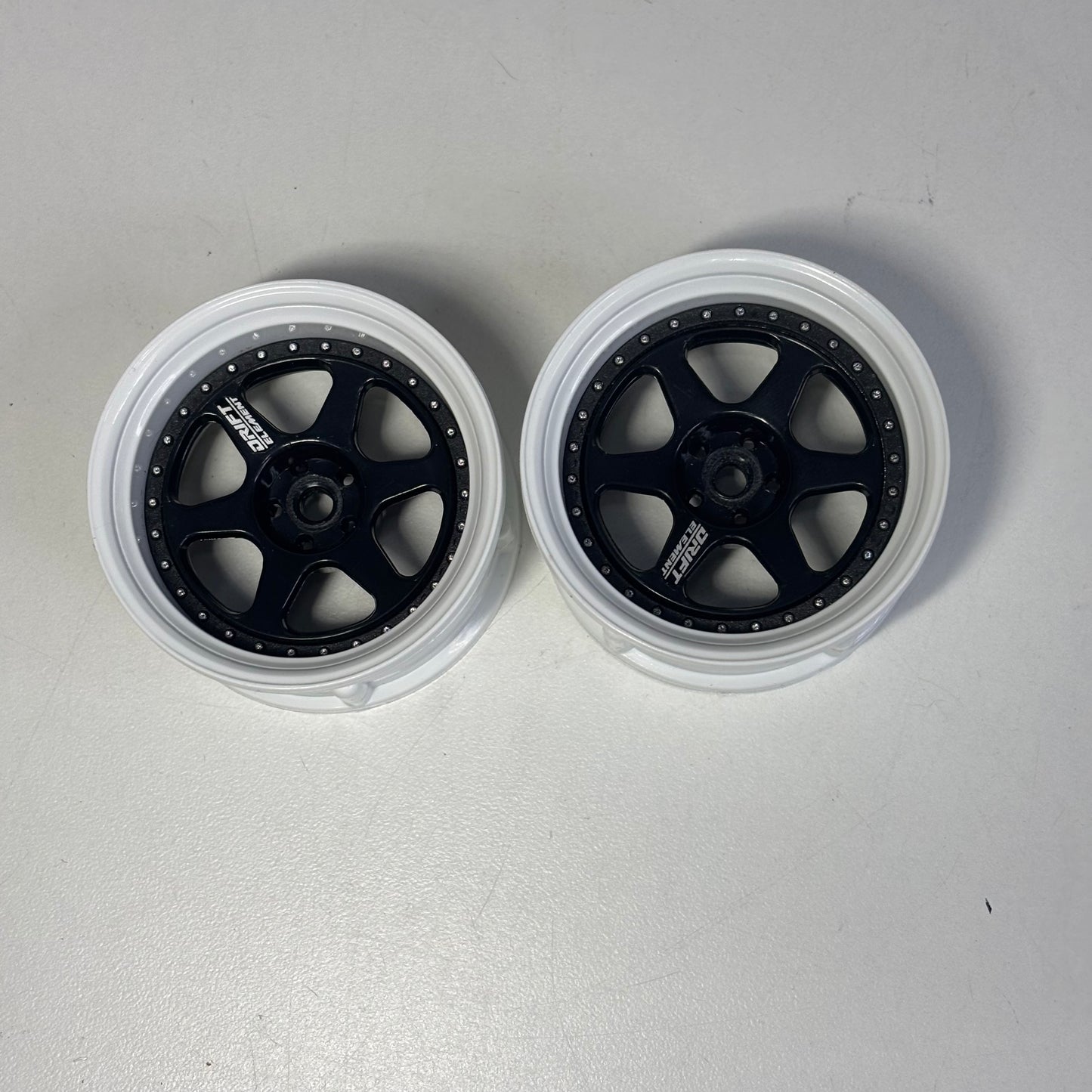 DS Racing Adjustable Offset Black White Drift Element Wheels Pair