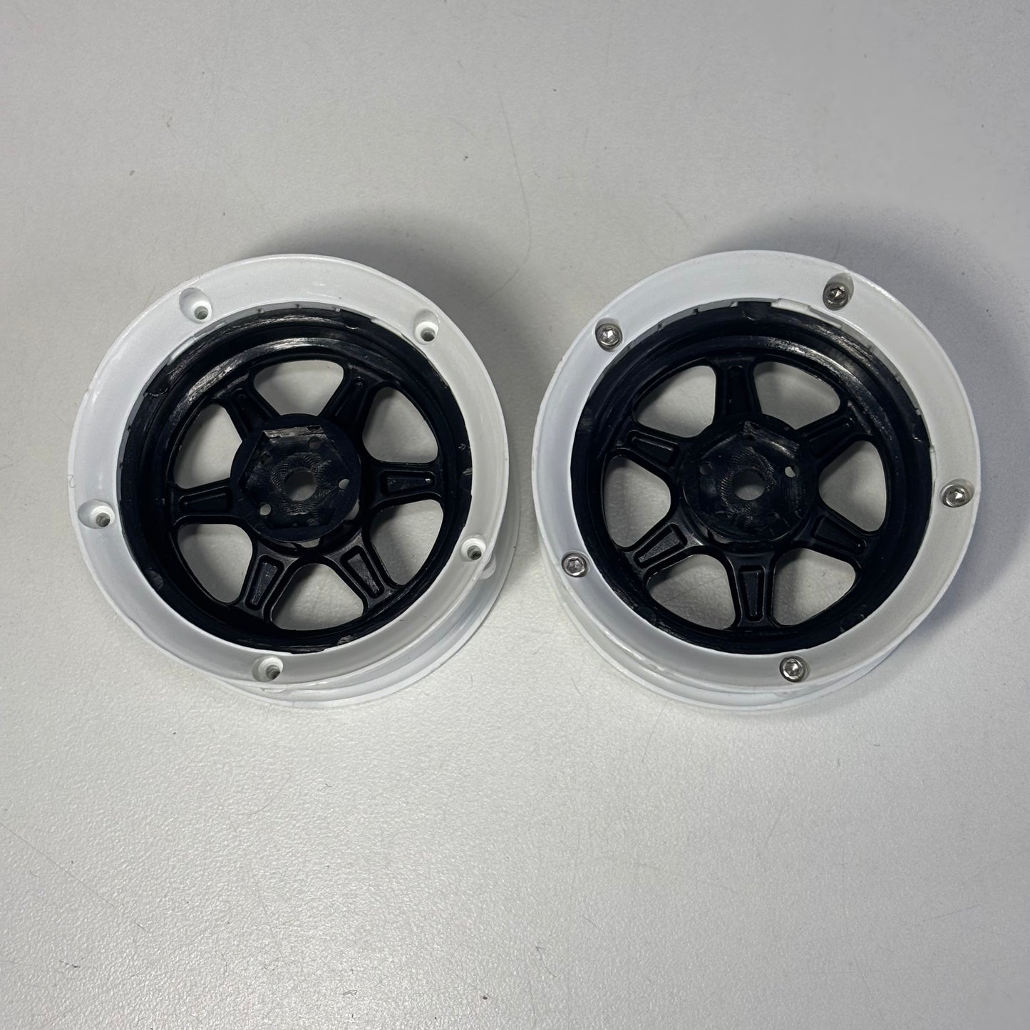 DS Racing Adjustable Offset Black White Drift Element Wheels Pair